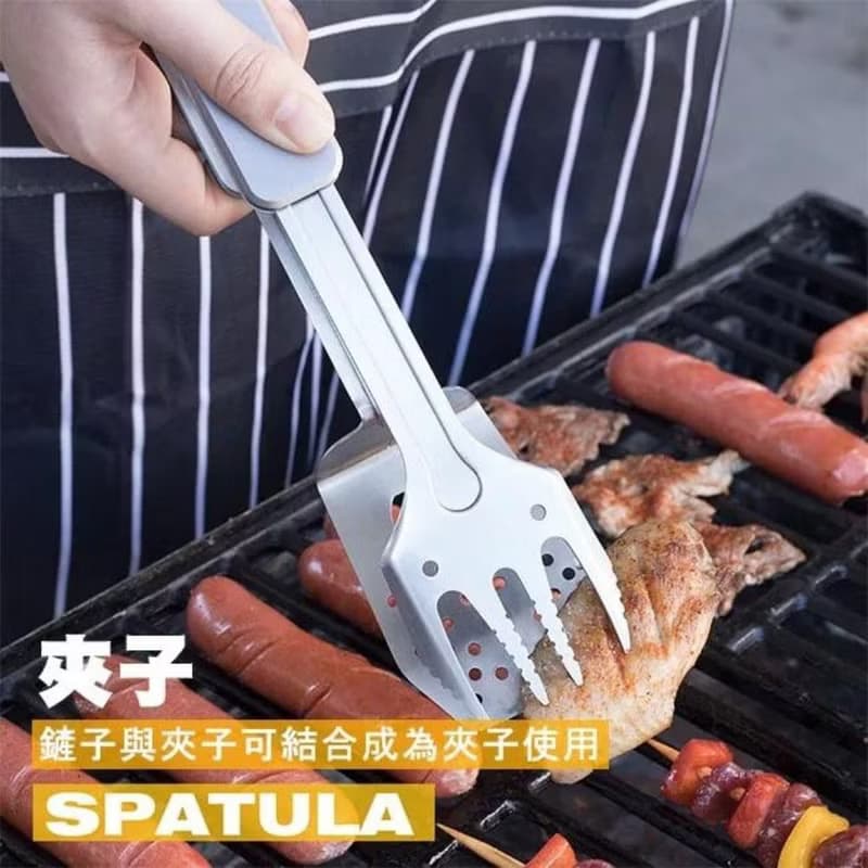 【4合1迷你多功能燒烤工具】鏟/叉/夾/開瓶器 不鏽鋼折疊收納設計