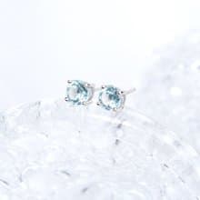 初雪 | 拓帕石 簡約圓形 單鑽爪鑲 耳環 耳針 生日禮物 畢業 職場