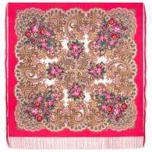 Pavlovo Posad Russian Shawl 100% Wool Scarf 125x125 cm Wrap Silk Fringe 2105-5
