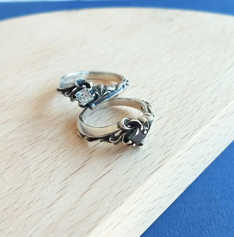 +永恆銀河+方鑽立體雕花對戒 925純銀飾戒指 戒圍訂製 鑽色可換