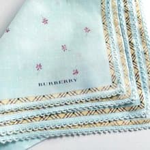 Burberry Vintage Handkerchief Floral on Blue Check Edge 19 x 19 inches