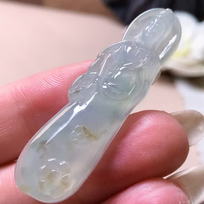 冰種飄花翡翠觀音菩薩 | 天然緬甸玉A貨翡翠 | 送禮