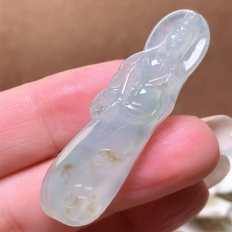 冰種飄花翡翠觀音菩薩 | 天然緬甸玉A貨翡翠 | 送禮