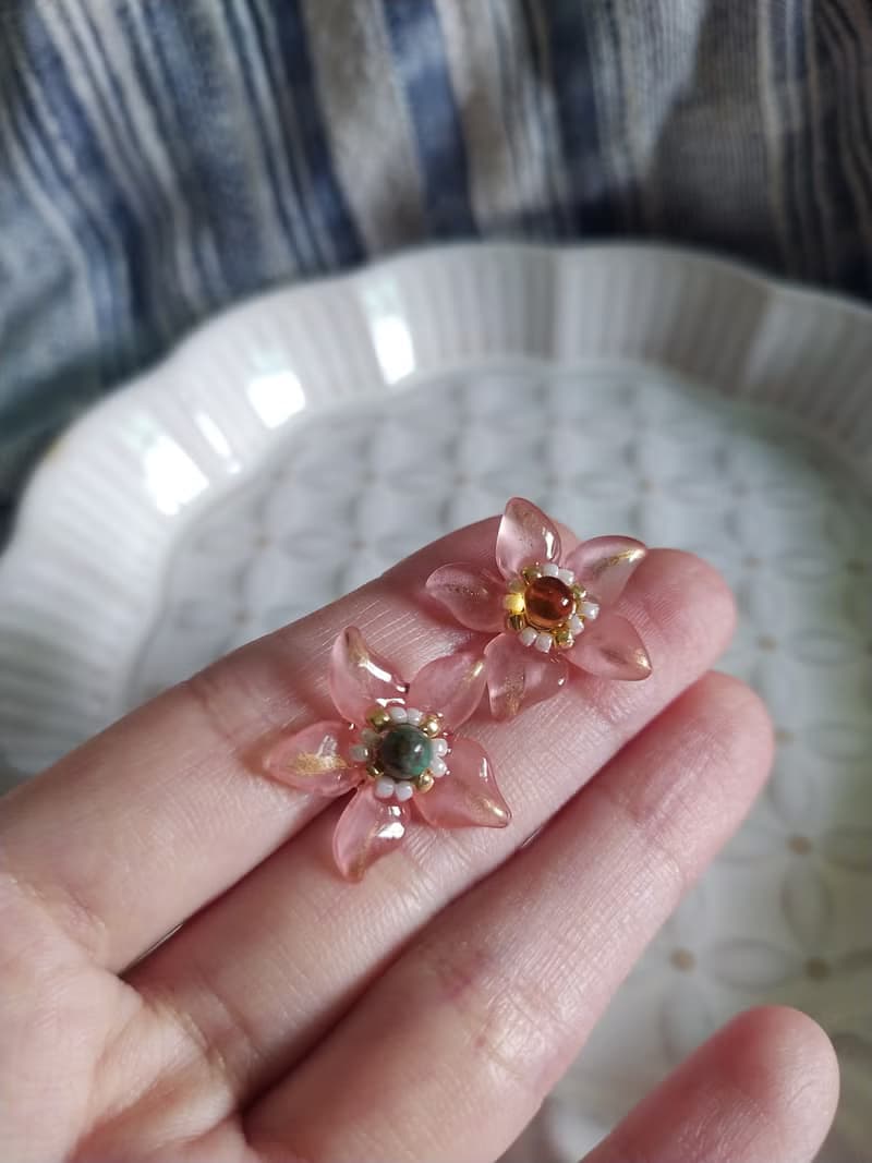 花雨系 透明感耳環 / 珊瑚