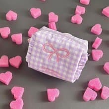 Sweetstore Supply原創紫色格紋蝴蝶結刺繡化妝包便攜收納包