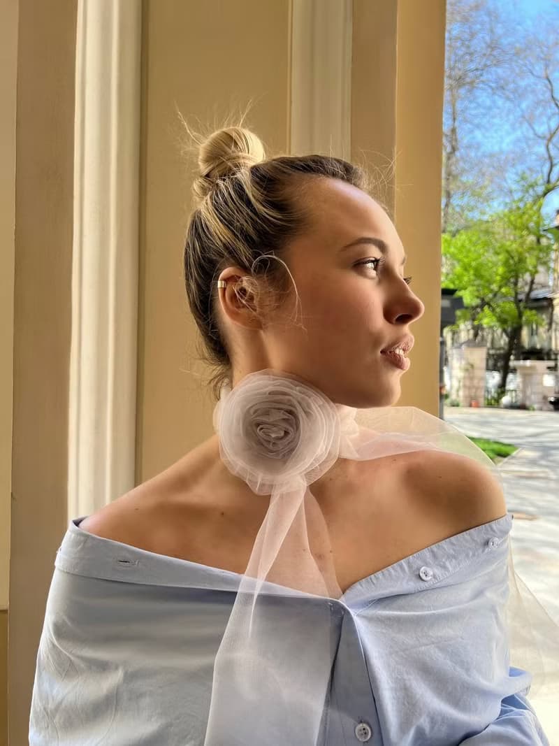 Tulle scarf with rose* Tulle flower choker * Cocktail party Grey Rose Choker*