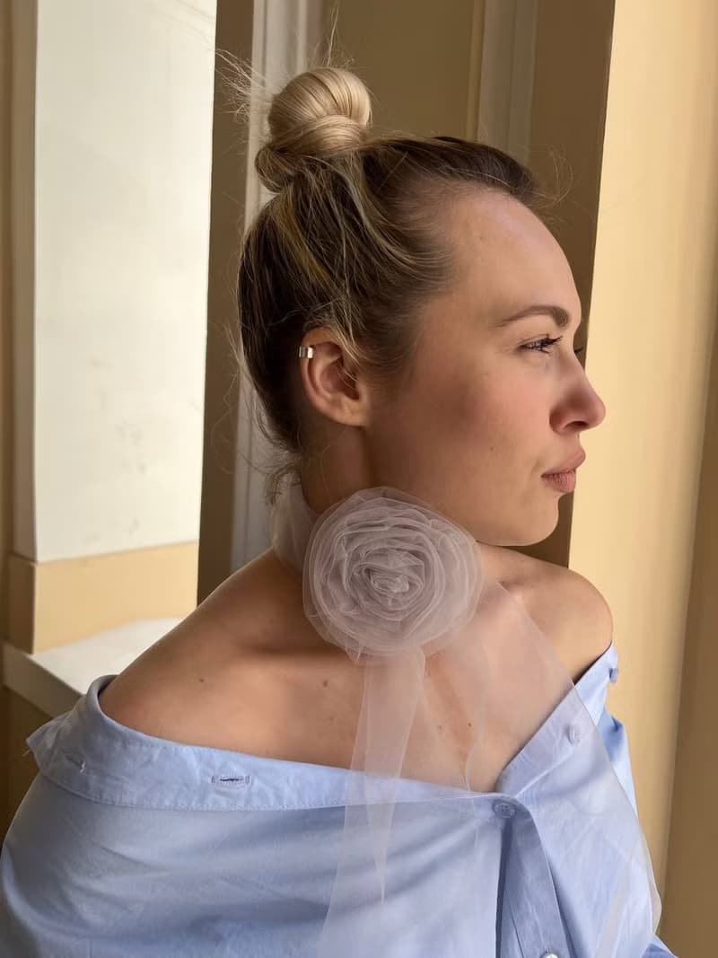 Tulle scarf with rose* Tulle flower choker * Cocktail party Grey Rose Choker*