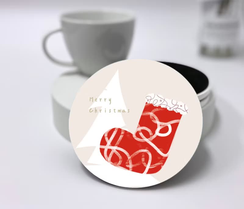 聖誕節系列陶瓷杯墊—許願襪(紅)