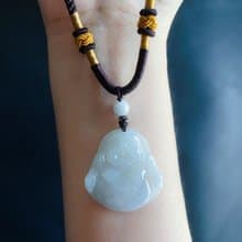 天然緬甸玉 翡翠 冰淺綠底翡翠佛公 彌勒佛 項鍊 禮物 長輩佛像