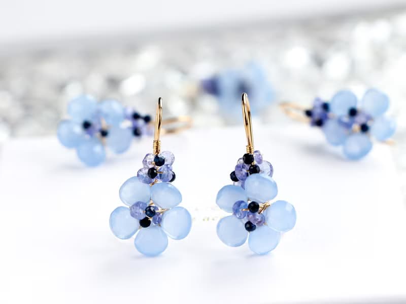 14kgf-Sea blue flower pierced earrings 不能改耳夾