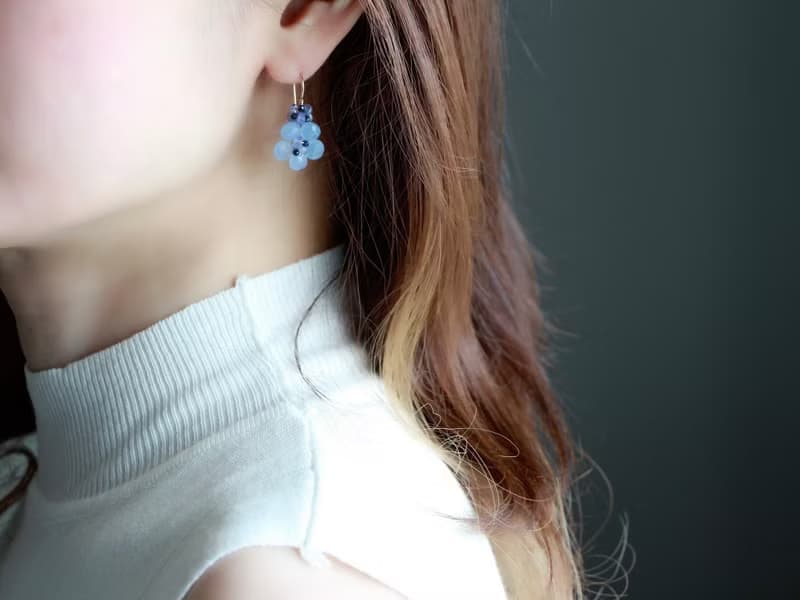 14kgf-Sea blue flower pierced earrings 不能改耳夾
