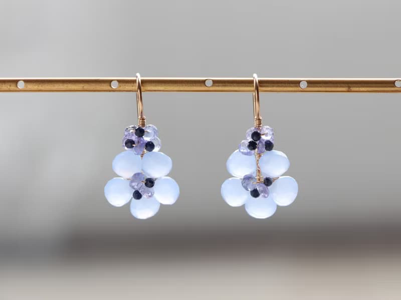 14kgf-Sea blue flower pierced earrings 不能改耳夾