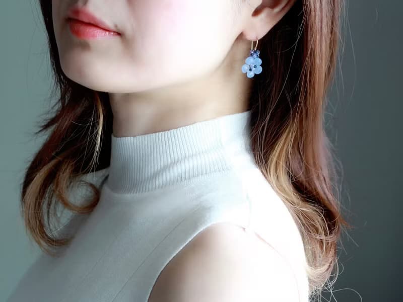14kgf-Sea blue flower pierced earrings 不能改耳夾