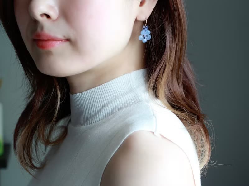 14kgf-Sea blue flower pierced earrings 不能改耳夾