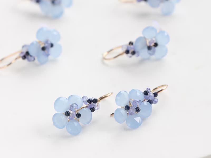 14kgf-Sea blue flower pierced earrings 不能改耳夾