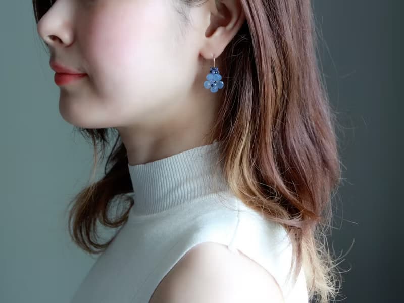 14kgf-Sea blue flower pierced earrings 不能改耳夾