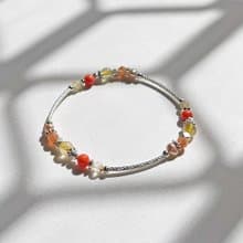 沙丁珊瑚鈦晶太陽石925純銀手鍊