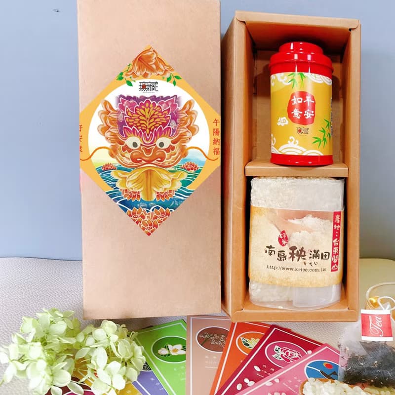 G【無藏】端午公益茶米禮盒 — 蕎麥烏龍+台灣米(牛皮盒)