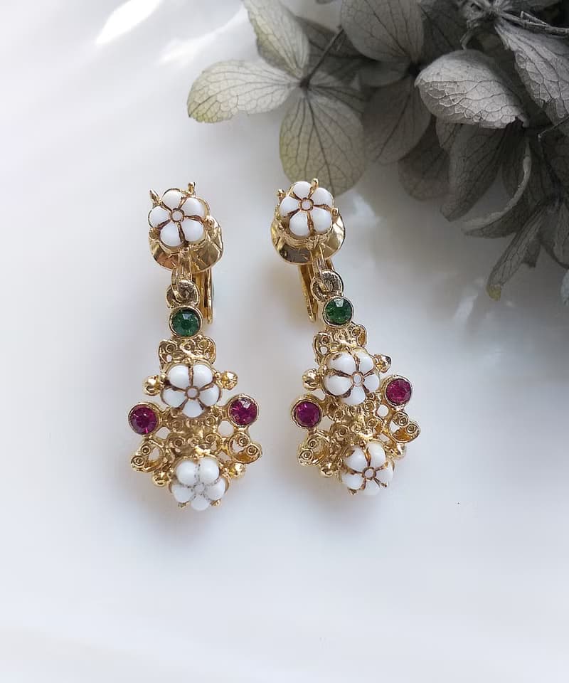 Vintage Jewelry 西洋古董飾品 FLORENZA 浪漫繁星花朵 夾式耳環