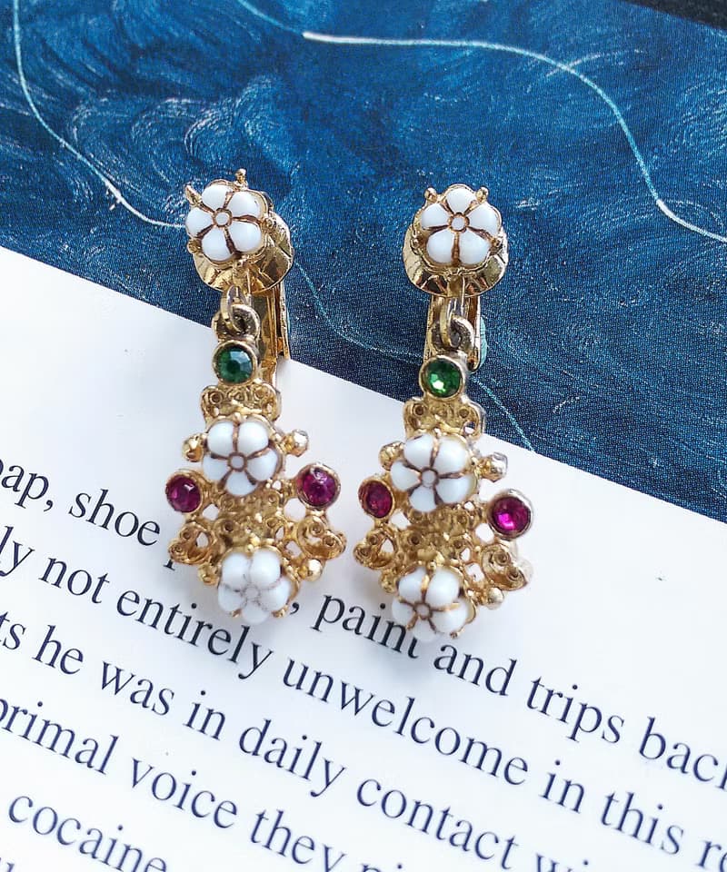 Vintage Jewelry 西洋古董飾品 FLORENZA 浪漫繁星花朵 夾式耳環