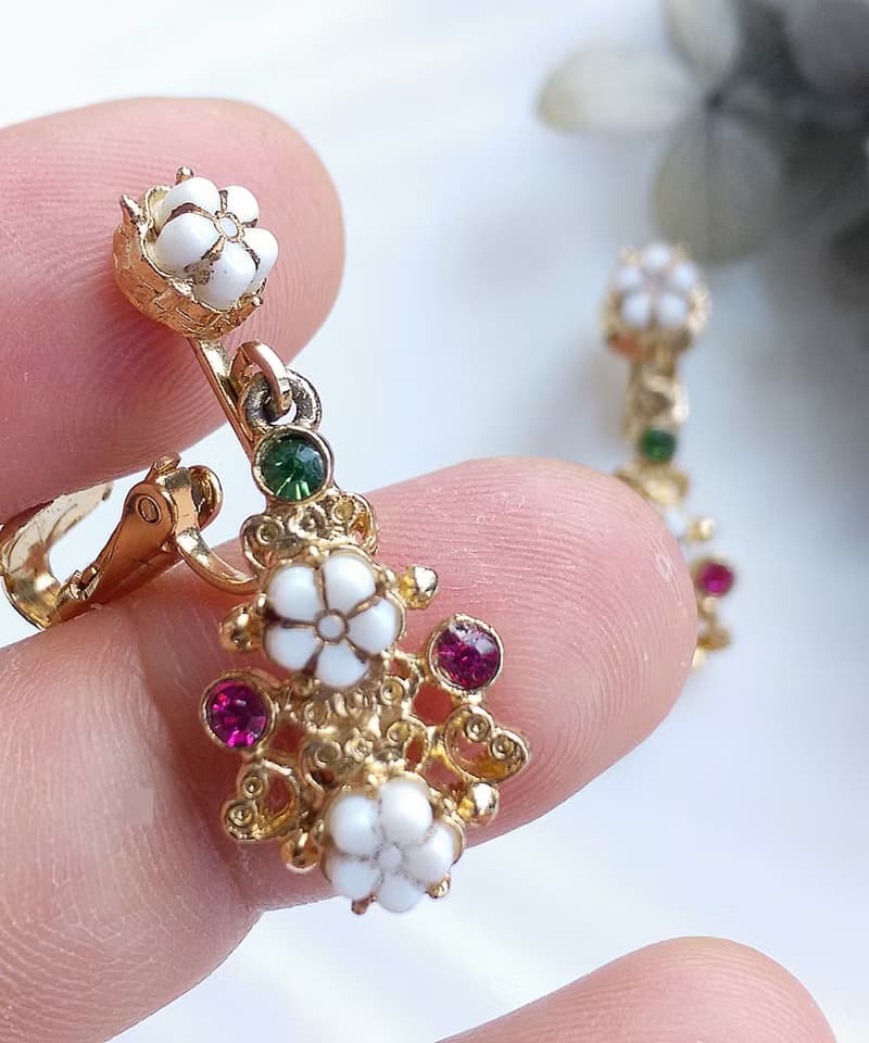 Vintage Jewelry 西洋古董飾品 FLORENZA 浪漫繁星花朵 夾式耳環