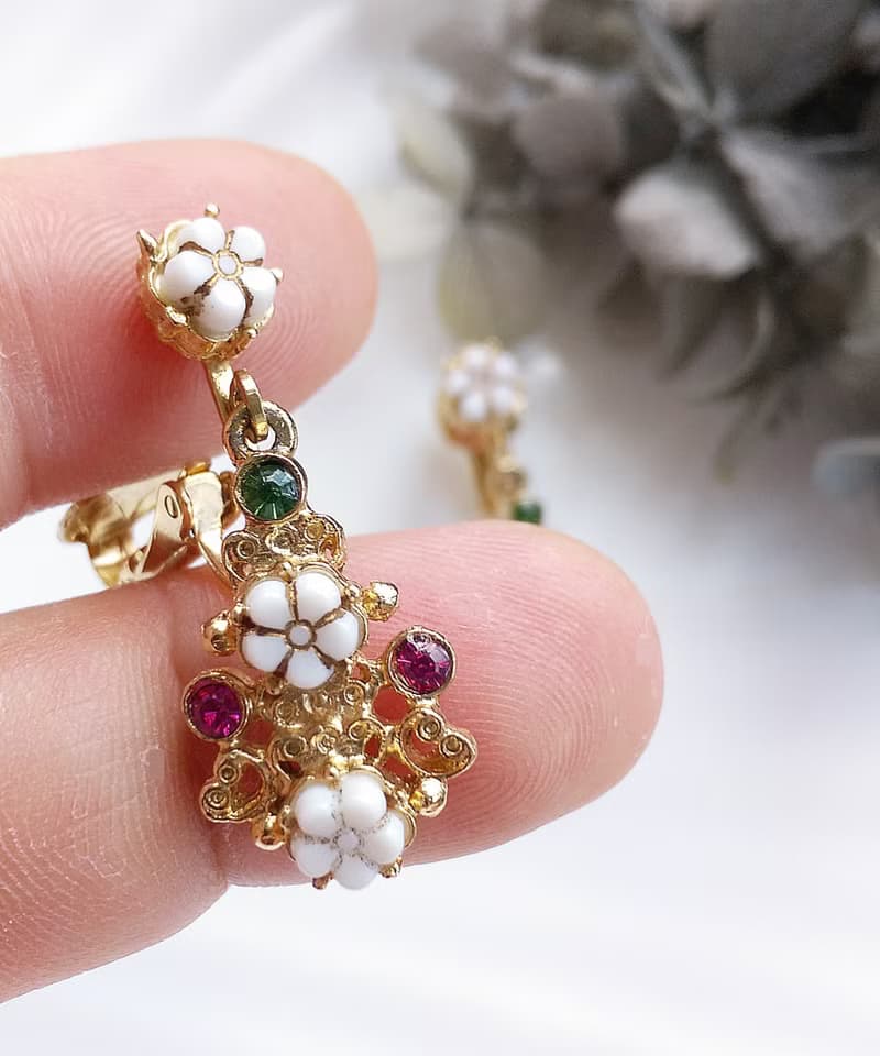 Vintage Jewelry 西洋古董飾品 FLORENZA 浪漫繁星花朵 夾式耳環