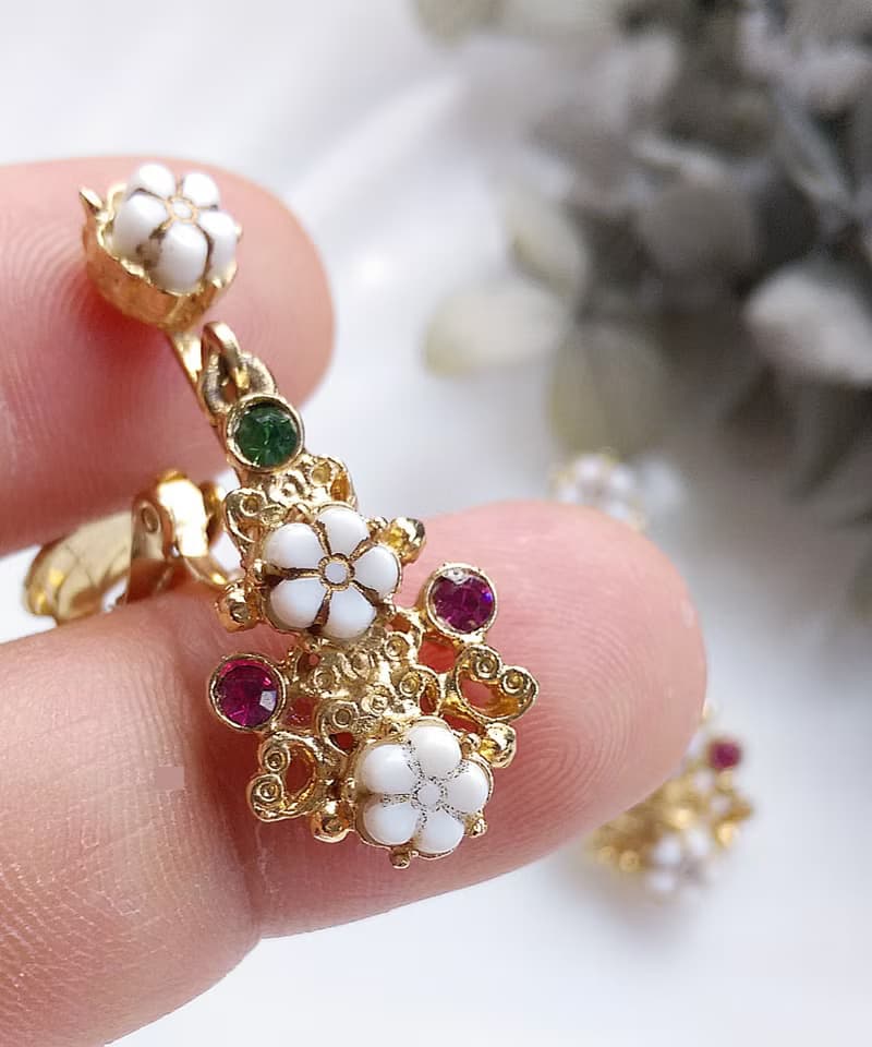 Vintage Jewelry 西洋古董飾品 FLORENZA 浪漫繁星花朵 夾式耳環