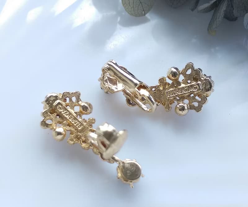 Vintage Jewelry 西洋古董飾品 FLORENZA 浪漫繁星花朵 夾式耳環