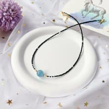 【蒼】海藍寶 藍磷灰 黑尖晶 貝珠 14K包金設計項鍊 頸鏈 鎖骨鏈