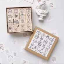 咖啡館 咖啡甜品木質印章 16枚套組