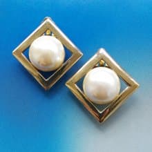 Vintage Jewelry 西洋古董飾品 都會金框 仿珠 夾式耳環
