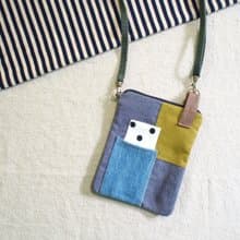 E*group 方塊拼布小物包  水洗帆布 灰藍系  手機包 護照包