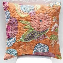 花朵刺繡抱枕套 純棉抱枕套 民族風抱枕套-法式風 橘子色花朵森林