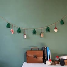 羊毛氈聖誕吊飾串－5棵綠色小樹