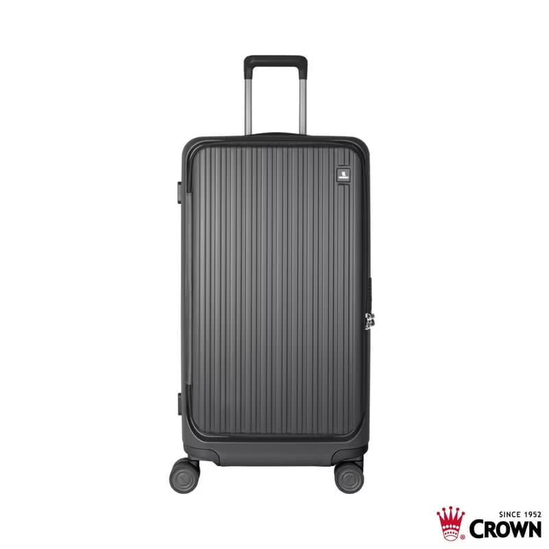【CROWN】28吋 BOXY 前開框架胖胖拉桿箱 託運箱  鐵灰