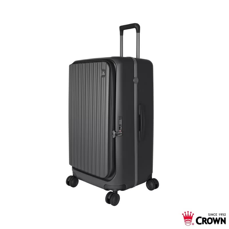 【CROWN】28吋 BOXY 前開框架胖胖拉桿箱 託運箱  鐵灰