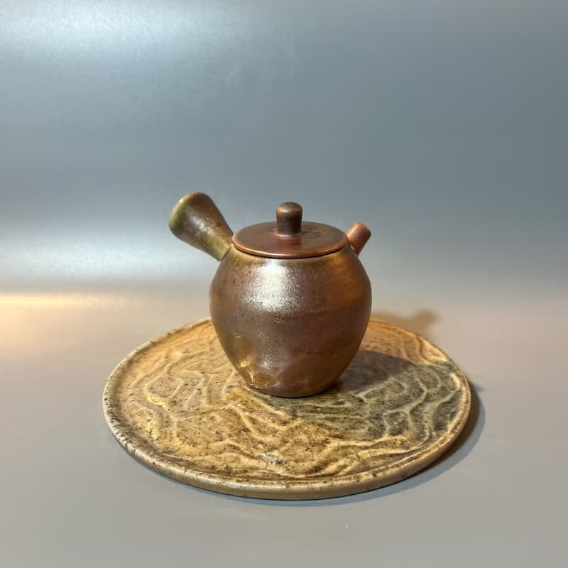 柴燒金彩玫瑰金側把茶壺 / 小平凡手作