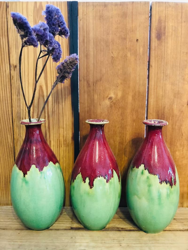 紅綠對比色 特殊釉色系列 古典瓷器 花瓶擺件 花器工藝品