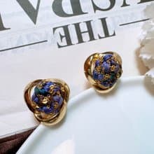 【西洋古董飾品】稀有 夢幻藍紫手工纏花鏈條交織  耳環 耳夾