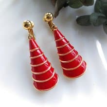 Vintage Jewelry 西洋古董飾品 垂墜 紅琺瑯 長帽款 夾式耳環