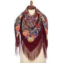 Pavlovo Posad Russian Shawl 100% Wool Scarf 125x125 cm Wrap Silk Fringe 1869-6
