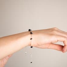 Raw Black Tourmaline 925 silver bracelet, Aries gem, Scorpio, Capricorn crystal