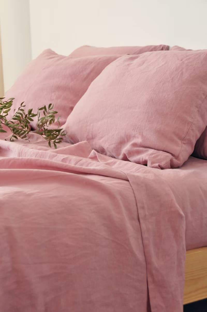Rose pink linen flat sheet / Linen bedsheet / Softened stonewashed linen sheet