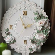 掛鐘 Pink wall clock with voluminous white peonies Silent wall clock Birthday GIFT