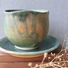 200 ml Medium Size Tea Cup with Saucer Smooth Earthy Green Color