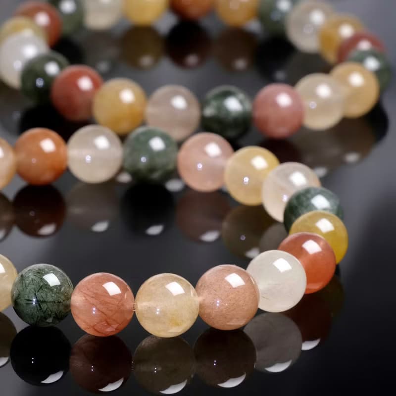 9.5mm彩兔毛水晶手鍊 彩髮晶 如意吉祥 健康水晶