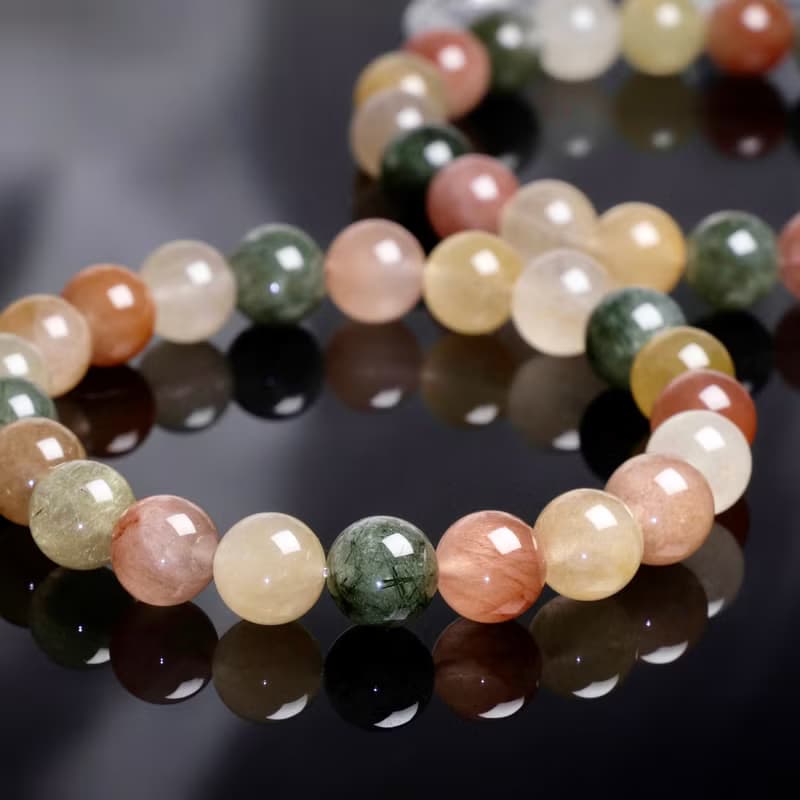 9.5mm彩兔毛水晶手鍊 彩髮晶 如意吉祥 健康水晶