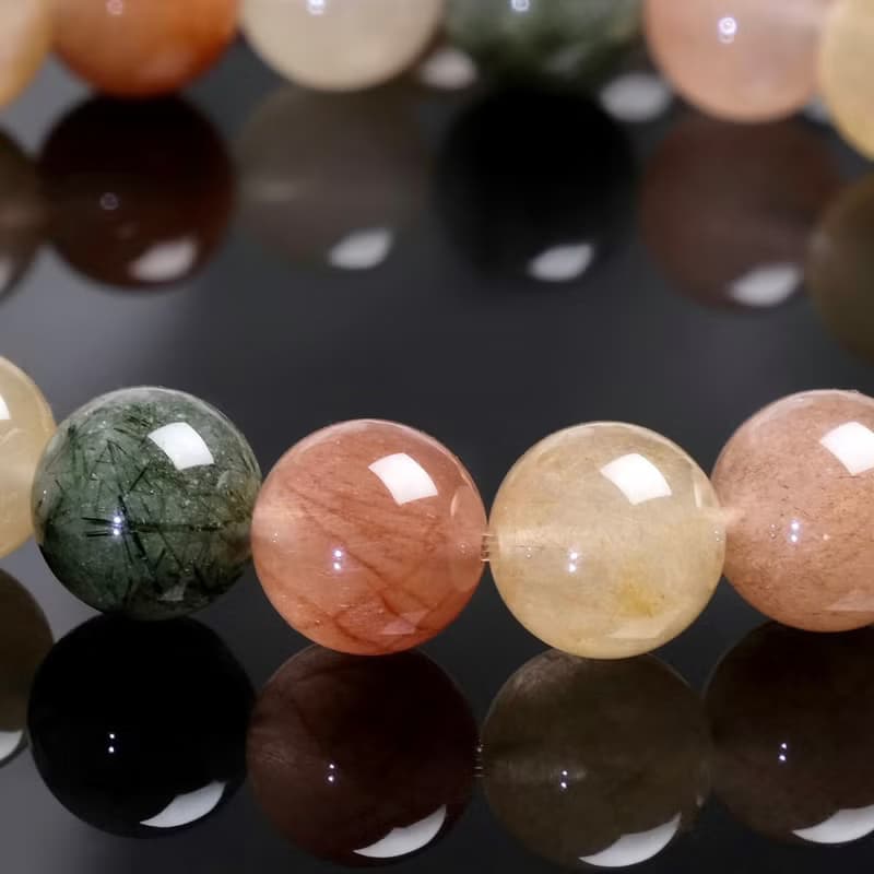 9.5mm彩兔毛水晶手鍊 彩髮晶 如意吉祥 健康水晶