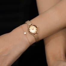 優雅復古鋼織帶石英女士手錶