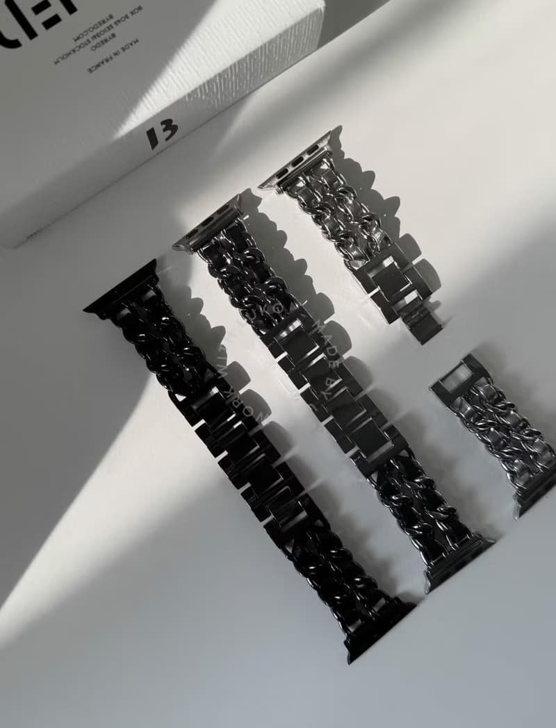 Apple Watch | 黑銀系列 皮革鏈錶帶  雙色